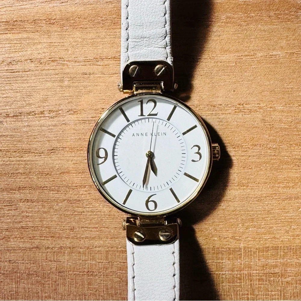 Anne Klein Gold‎ & White Leather Strap Watch 10/9168WTWT
